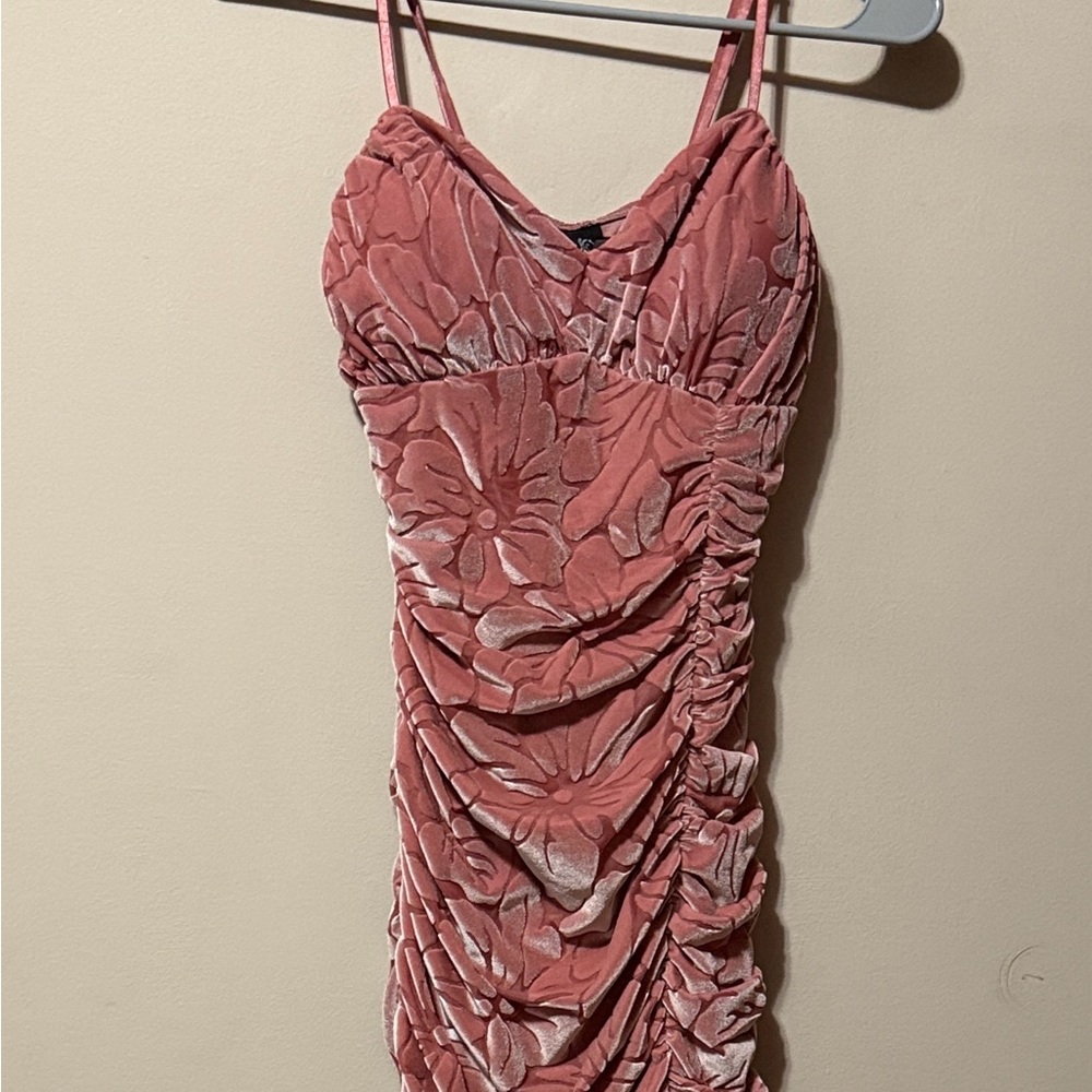 Y2K Leyva's Pink Ruched Velvet Floral Dress Size S